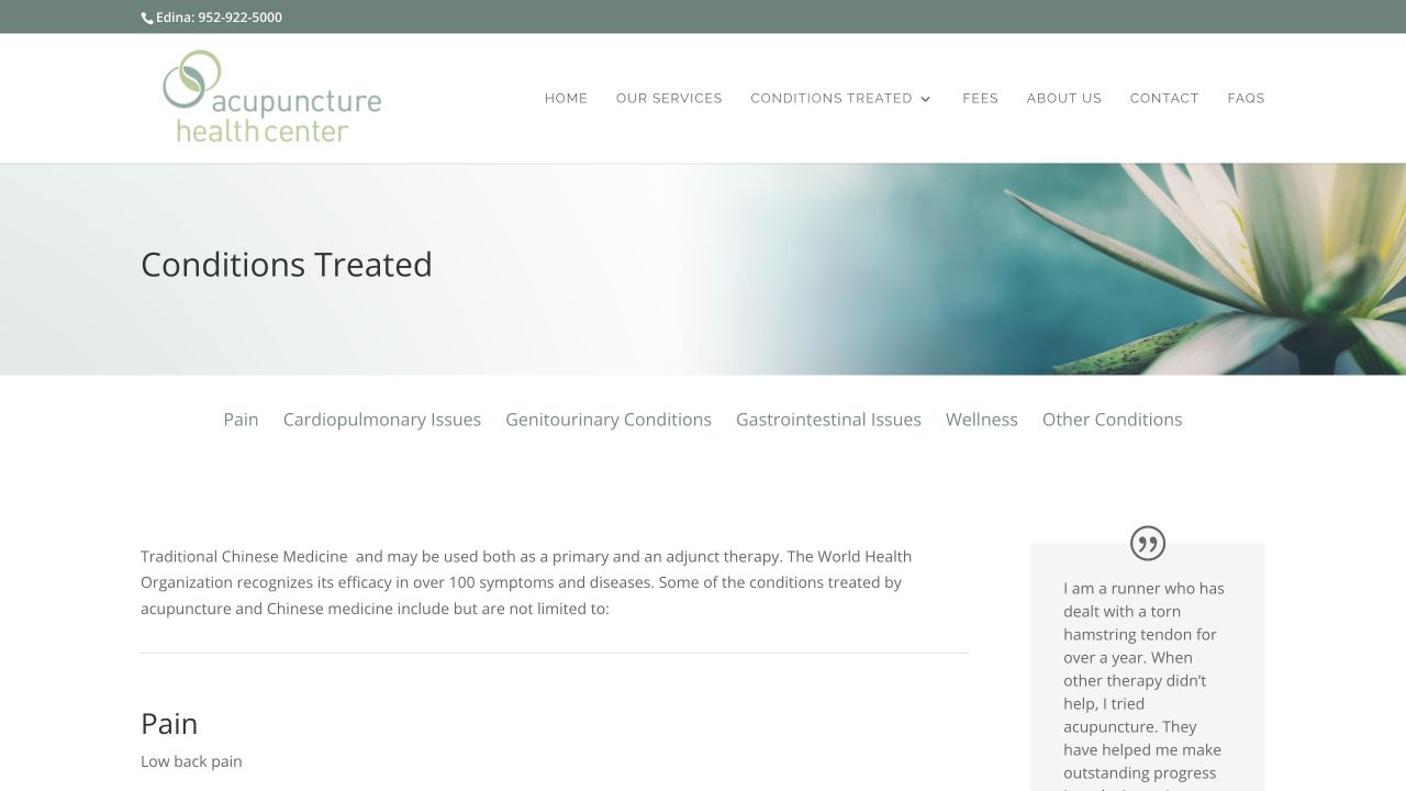Old Acupuncture Health Center conditions page