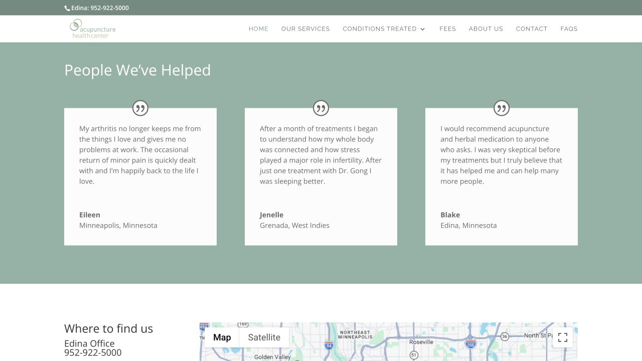 Old Acupuncture Health Center testimonials section